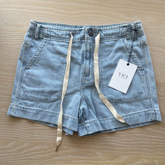 VICI Collection Westley Drawstring Denim Shorts in Light Wash - Picture 4 of 7